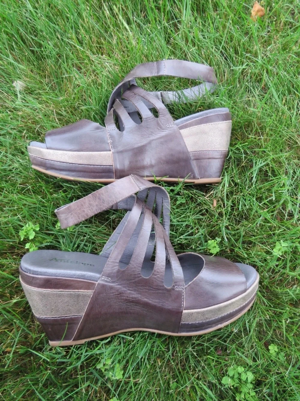 Antelope Brown Leather Wedge Sandals